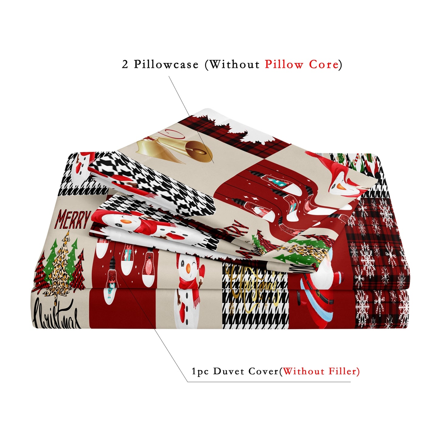 3Pcs Christmas Theme Santa Snowman Tree Elk Snowflake Checked Duvet Cover
