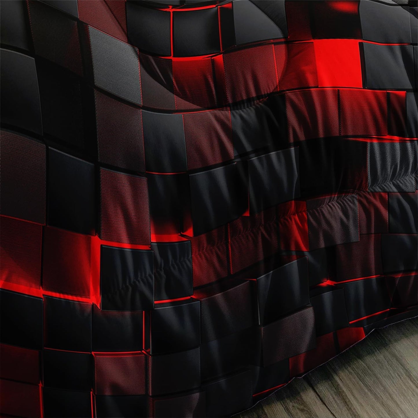 3Pcs Geometric Blue & Red Grid Checked Comforter Set