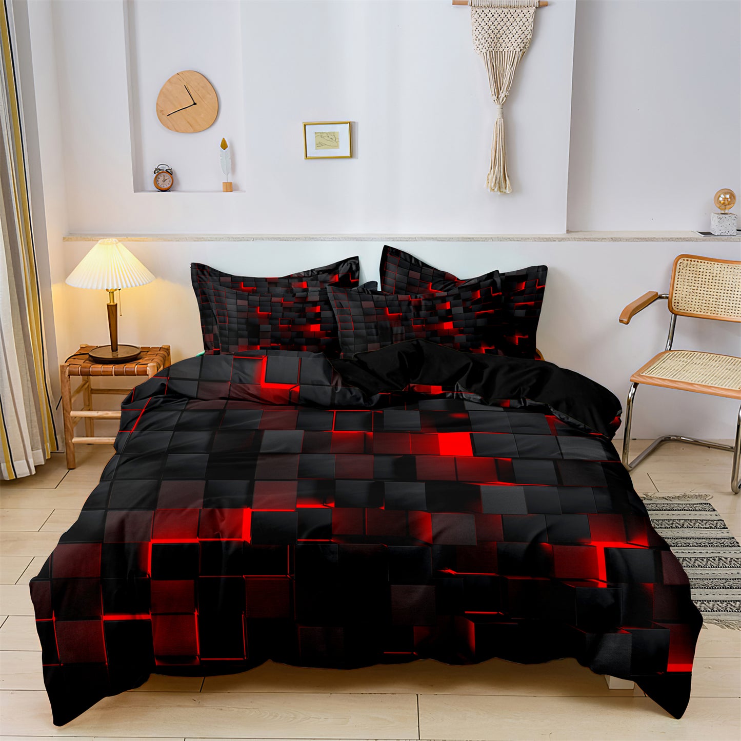 3Pcs Geometric Grid Checked Duvet Cover Bedding Set