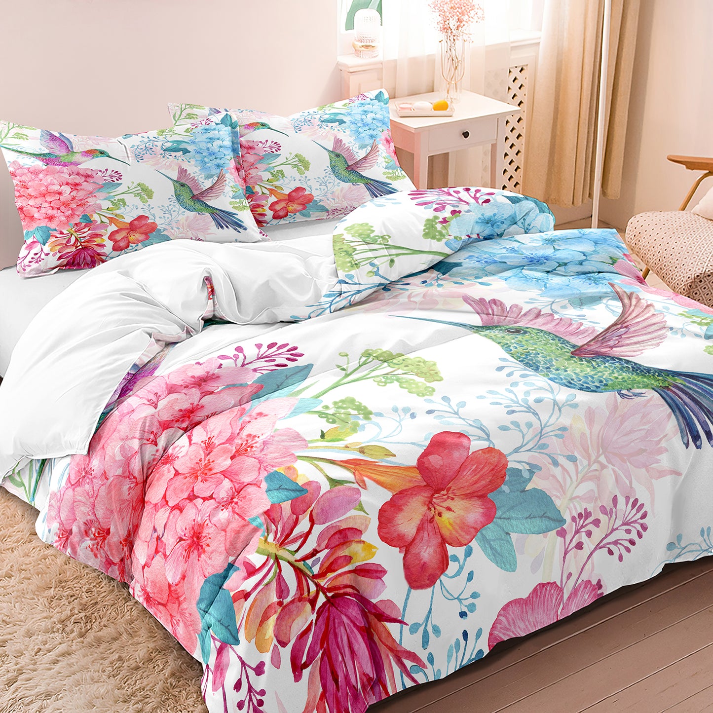 3Pcs Floral Bird Duvet Cover Bedding Set
