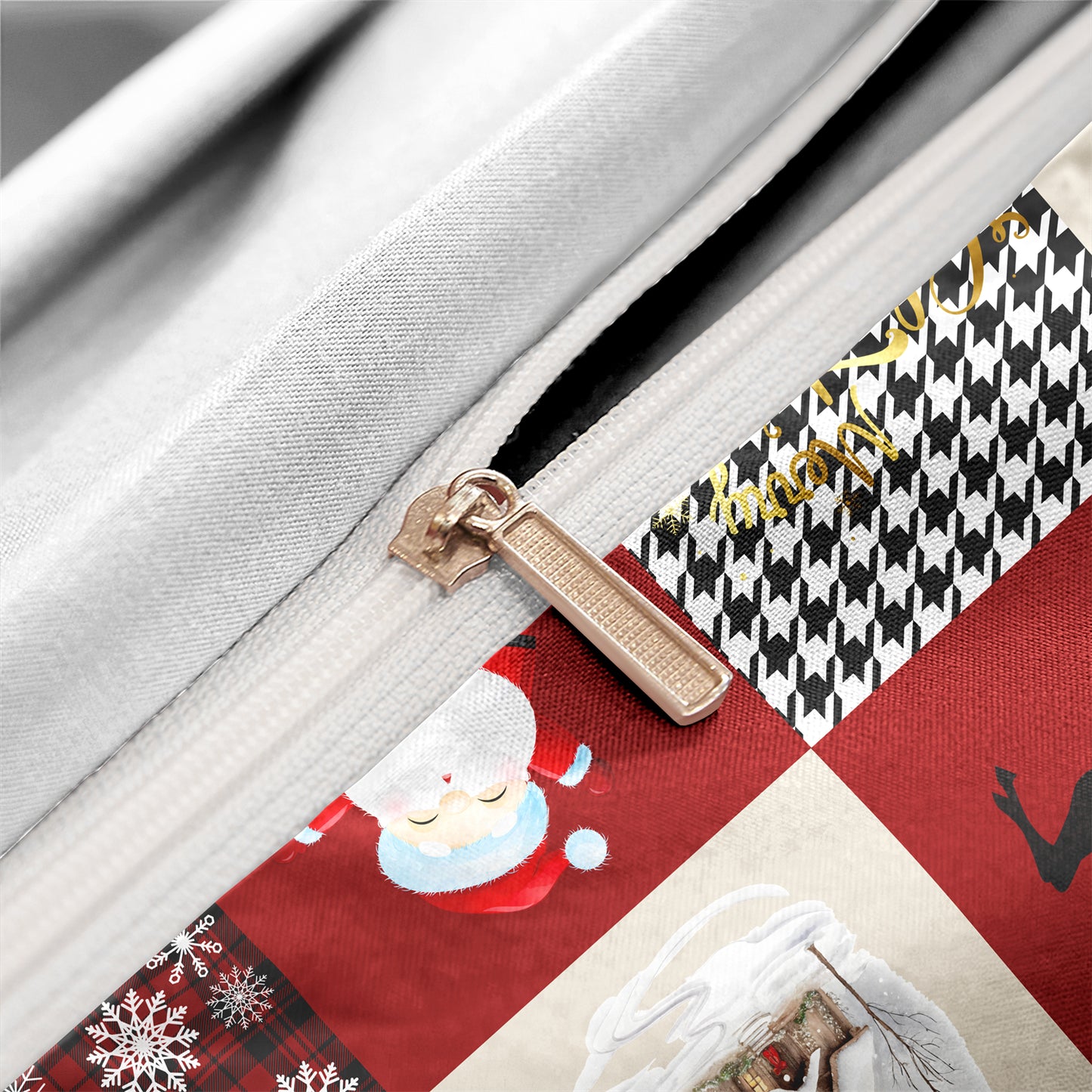 3Pcs Christmas Theme Santa Snowman Tree Elk Snowflake Checked Duvet Cover