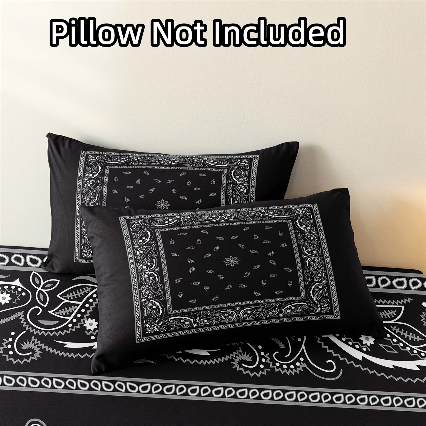 3Pcs Black & Red Boho Bandana Paisley Fitted Sheet