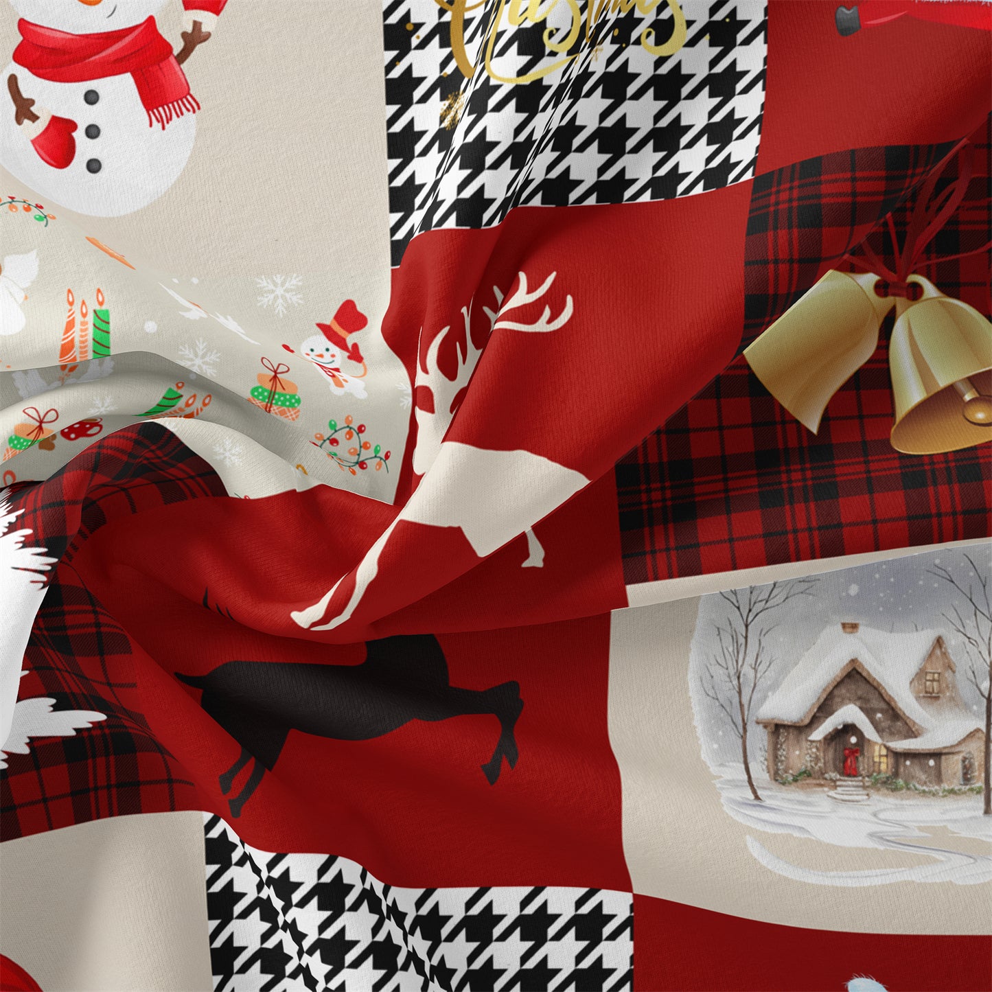 3Pcs Christmas Theme Santa Snowman Tree Elk Snowflake Checked Duvet Cover