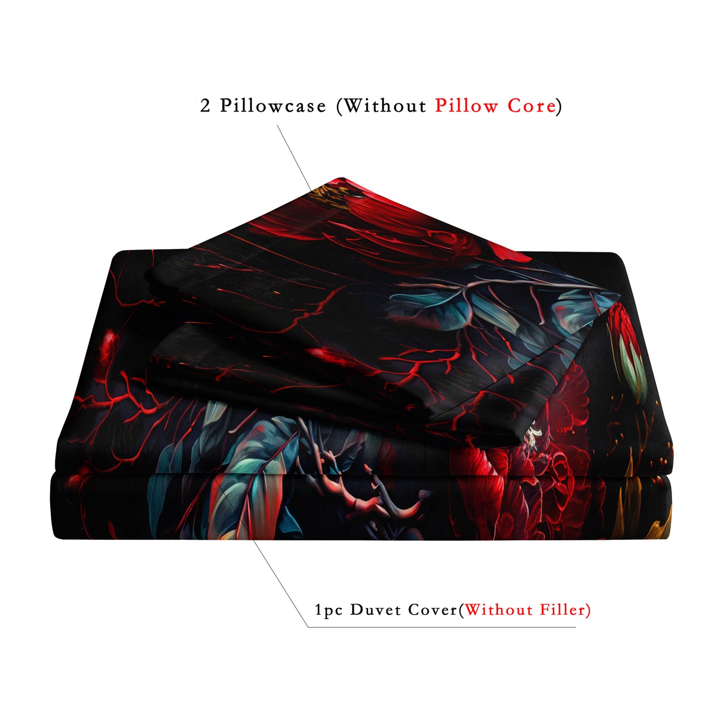 3Pcs Gothic Skull Floral Duvet Cover Bedding Set
