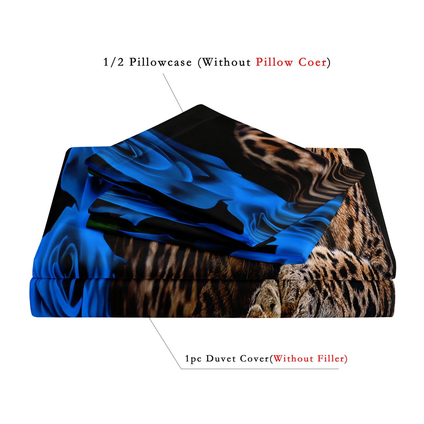 3pcs Romantic Rose Leopard Animal Duvet Cover Set