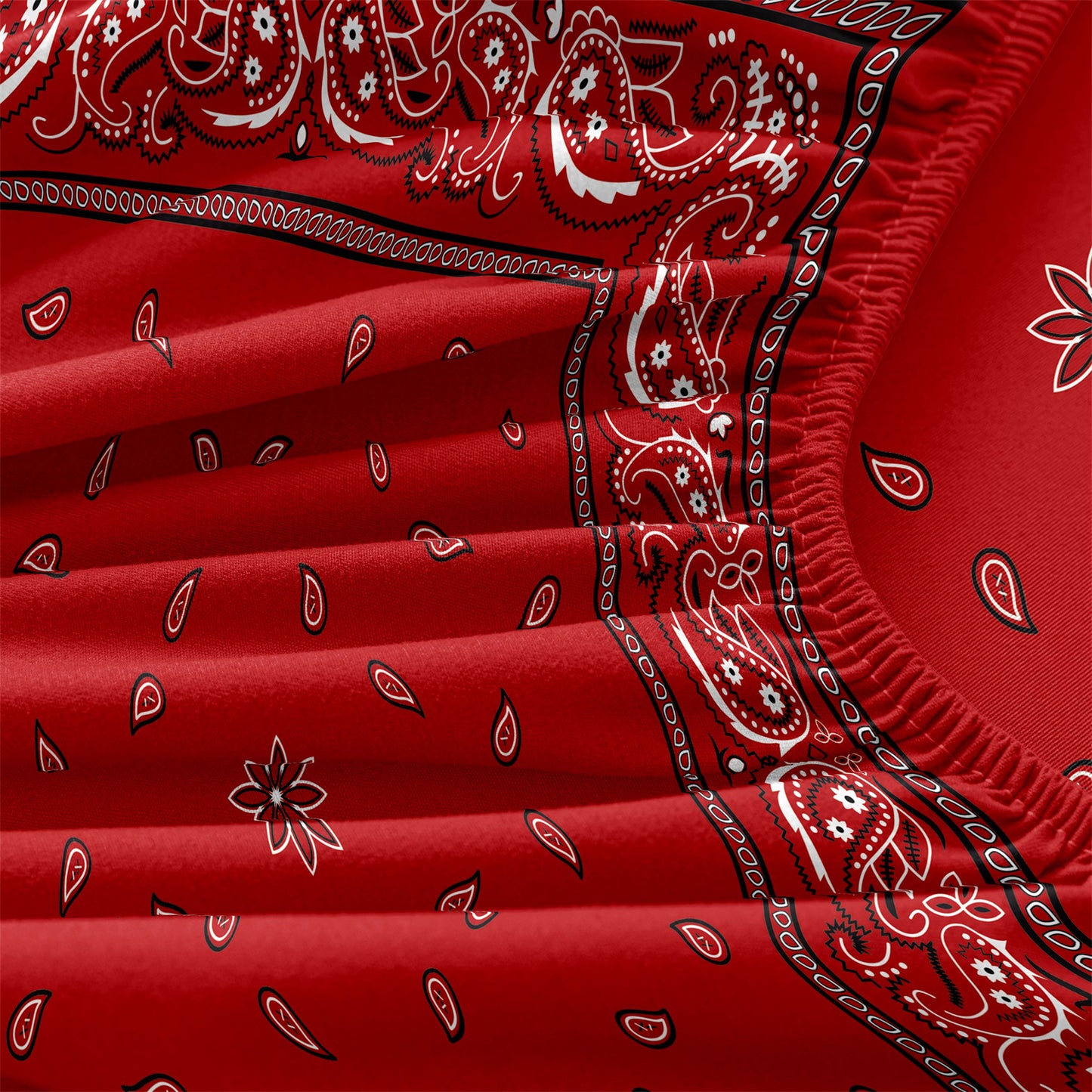 3Pcs Black & Red Boho Bandana Paisley Fitted Sheet