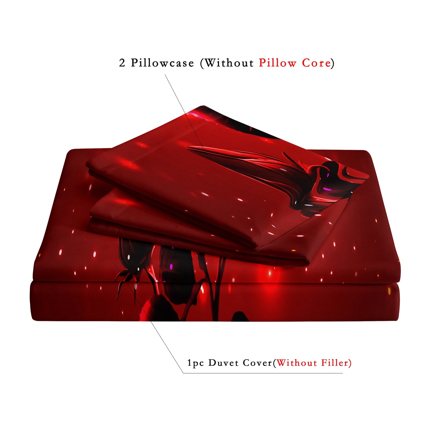 3Pcs Romantic Red Rose Duvet Cover Bedding Set