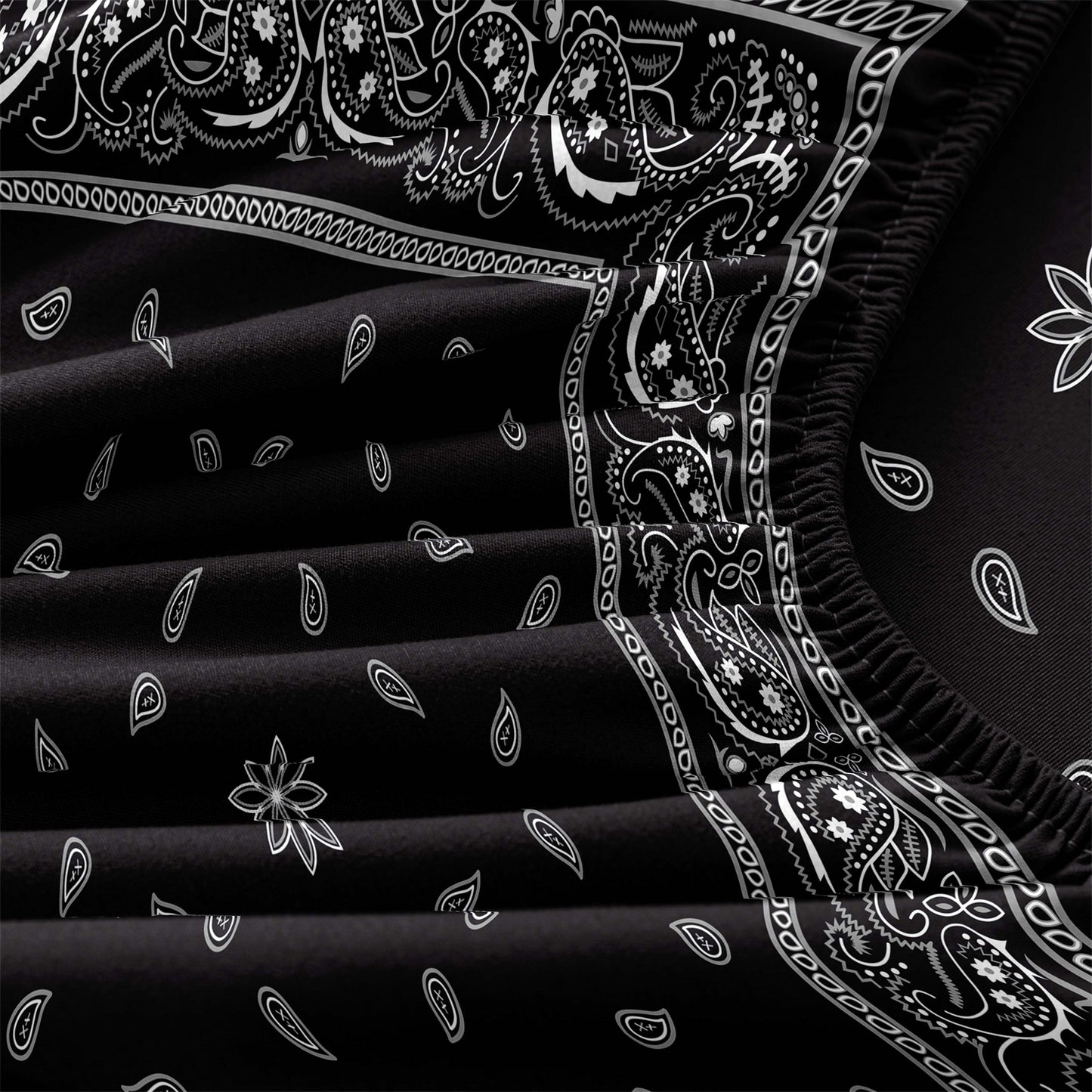 3Pcs Black & Red Boho Bandana Paisley Fitted Sheet